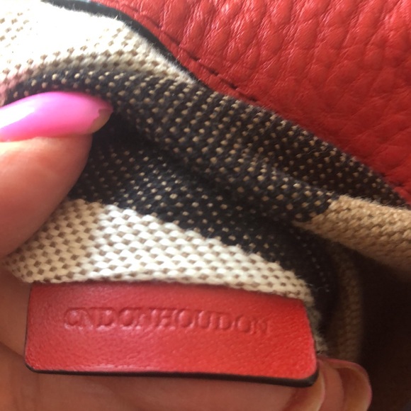 AUTHENTIC MAIDSTONE TOTE LEATHER AND HOUSE CHECK CANVAS RED BURBERRY - Picture 14 of 16